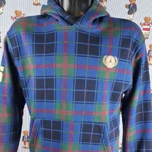 Jordan Brand Blue & Green Plaid Big Back Spell Out Med Casual Soft Hoodie